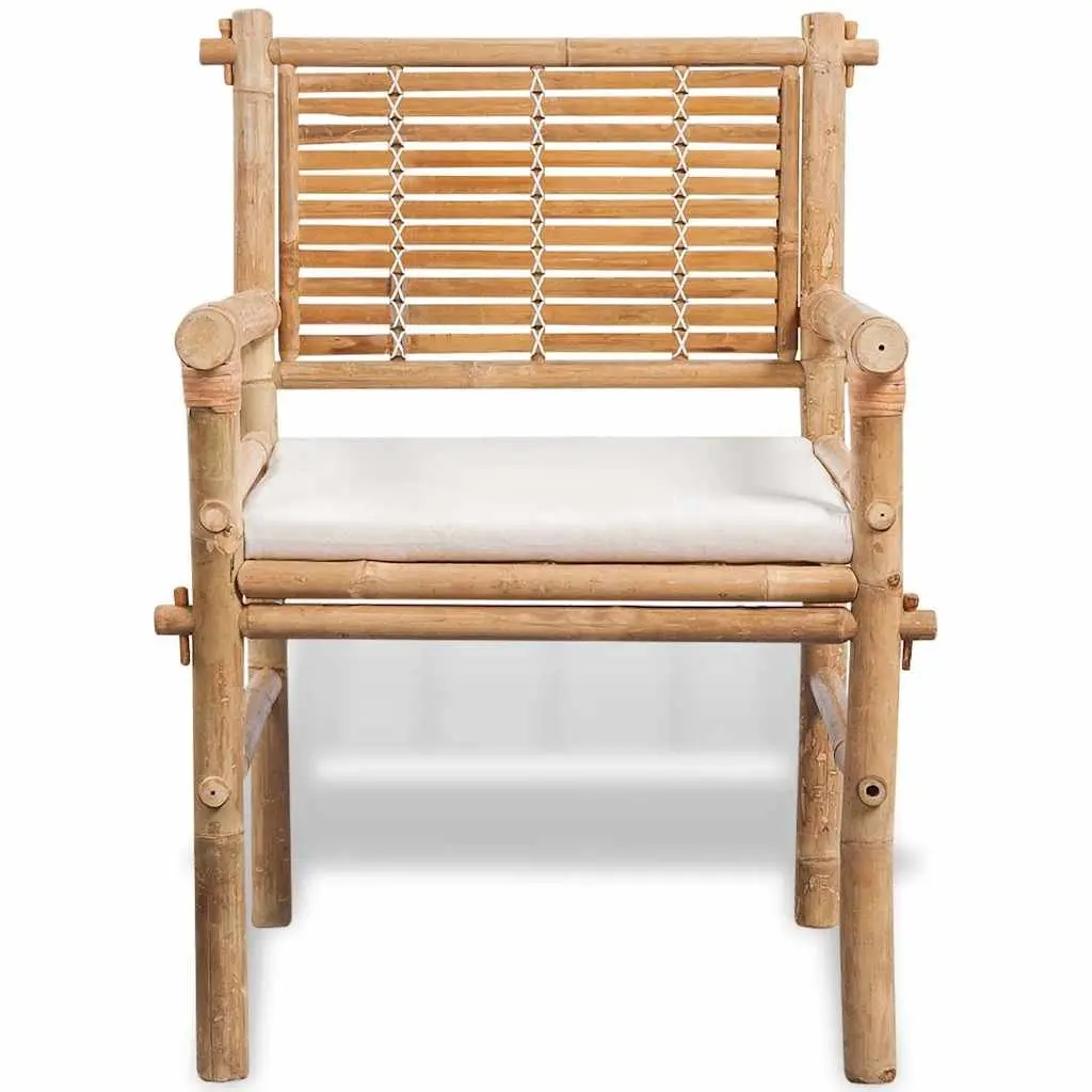 3 Piece Bistro Set Bamboo Brown Outdoor Table Chairs with Seat Cushions