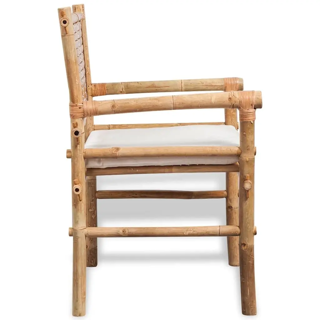 3 Piece Bistro Set Bamboo Brown Outdoor Table Chairs with Seat Cushions
