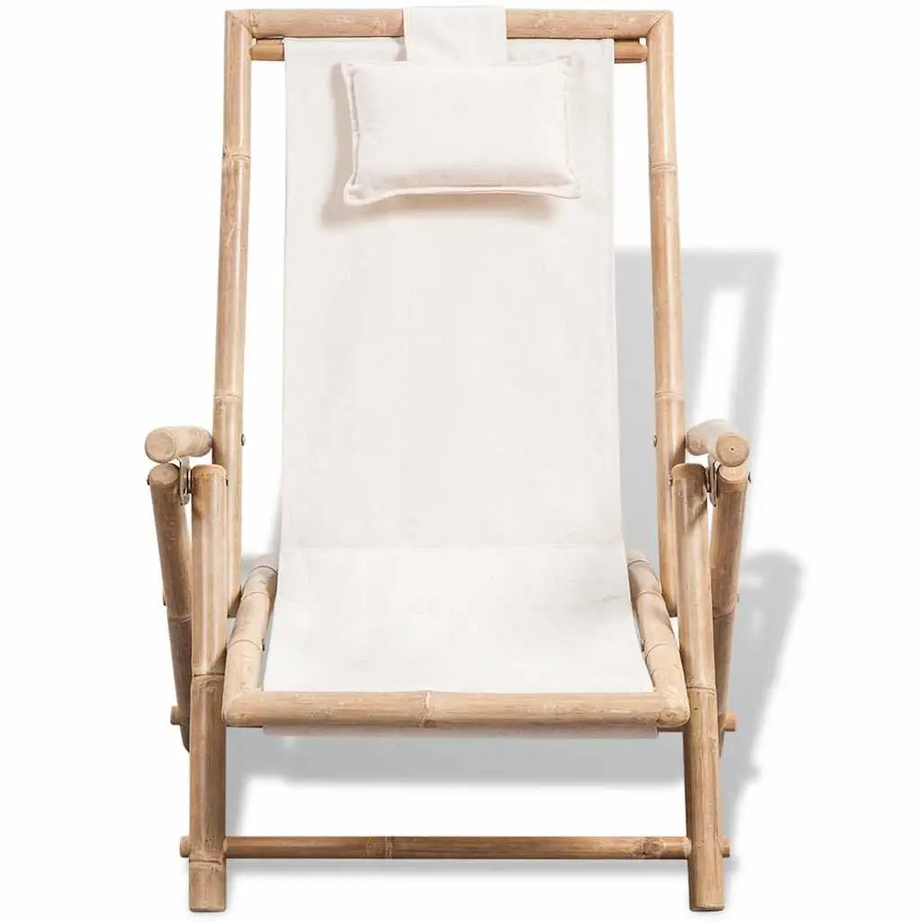 Bamboo Frame Folding Deck Chair with Adjustable Backrest