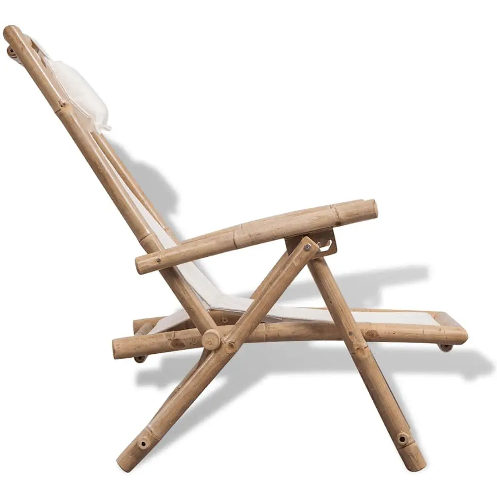 Bamboo Frame Folding Deck Chair with Adjustable Backrest