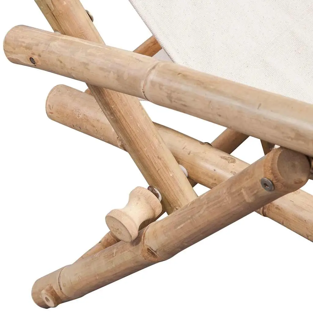 Bamboo Frame Folding Deck Chair with Adjustable Backrest