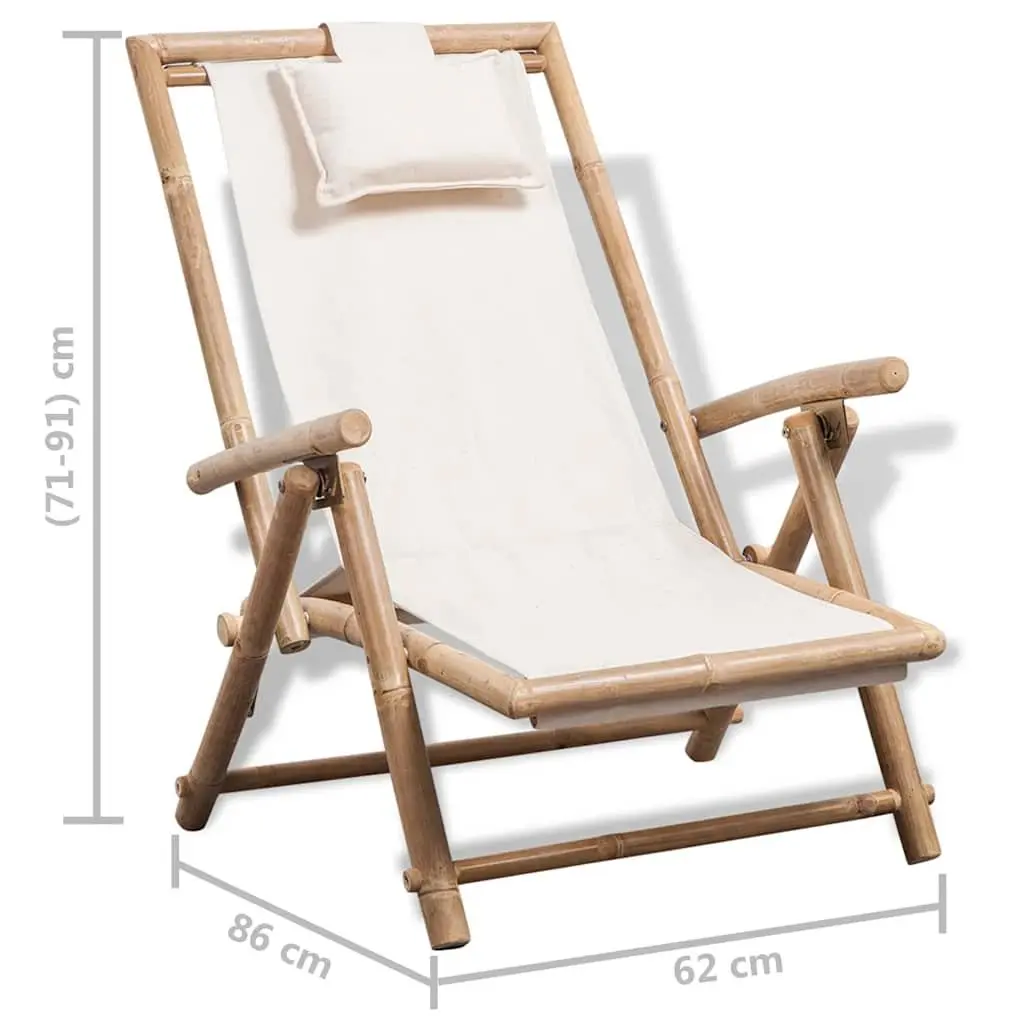 Bamboo Frame Folding Deck Chair with Adjustable Backrest