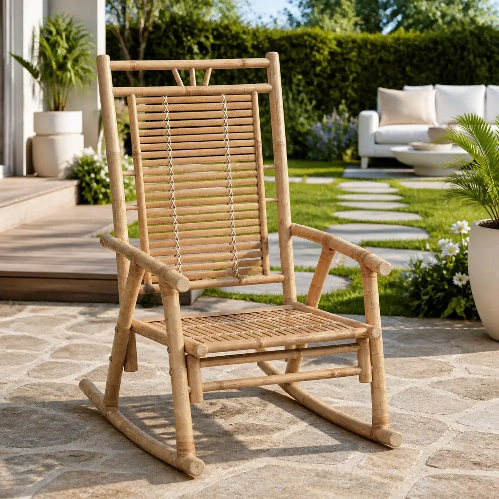 Brown Bamboo Rocking Chair for Indoor and Outdoor