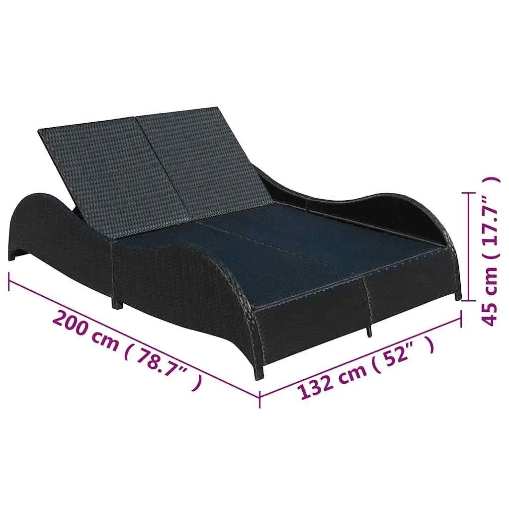 Rattan Double Sun Lounger with Adjustable Backrest