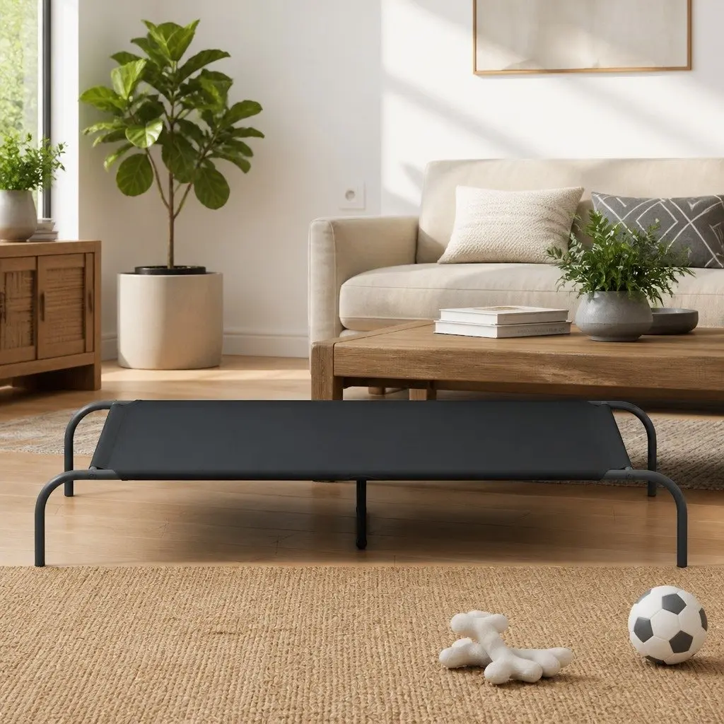 Elevated Dog Bed Oxford Fabric 130x80x20cm Black Steel Frame