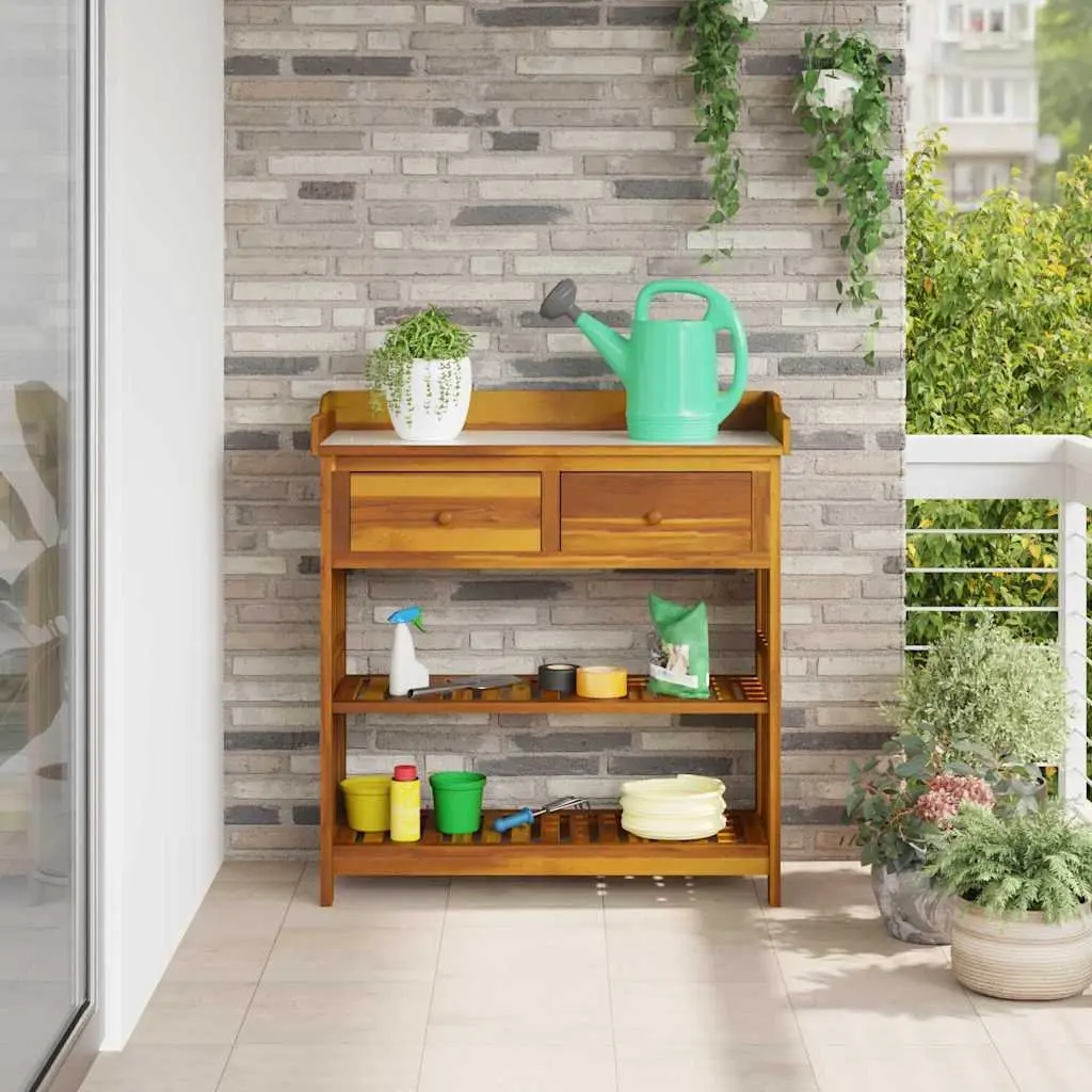 Outdoor Storage Cabinet Brown Acacia Wood 93cm x 41.5cm x 98cm Garden Furniture with Drawers and Shelves