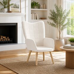 Cream Sherpa Fabric Ergonomic Armchair for Modern Spaces