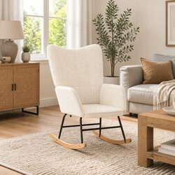 Modern Cream Sherpa Rocking Chair for Comfort