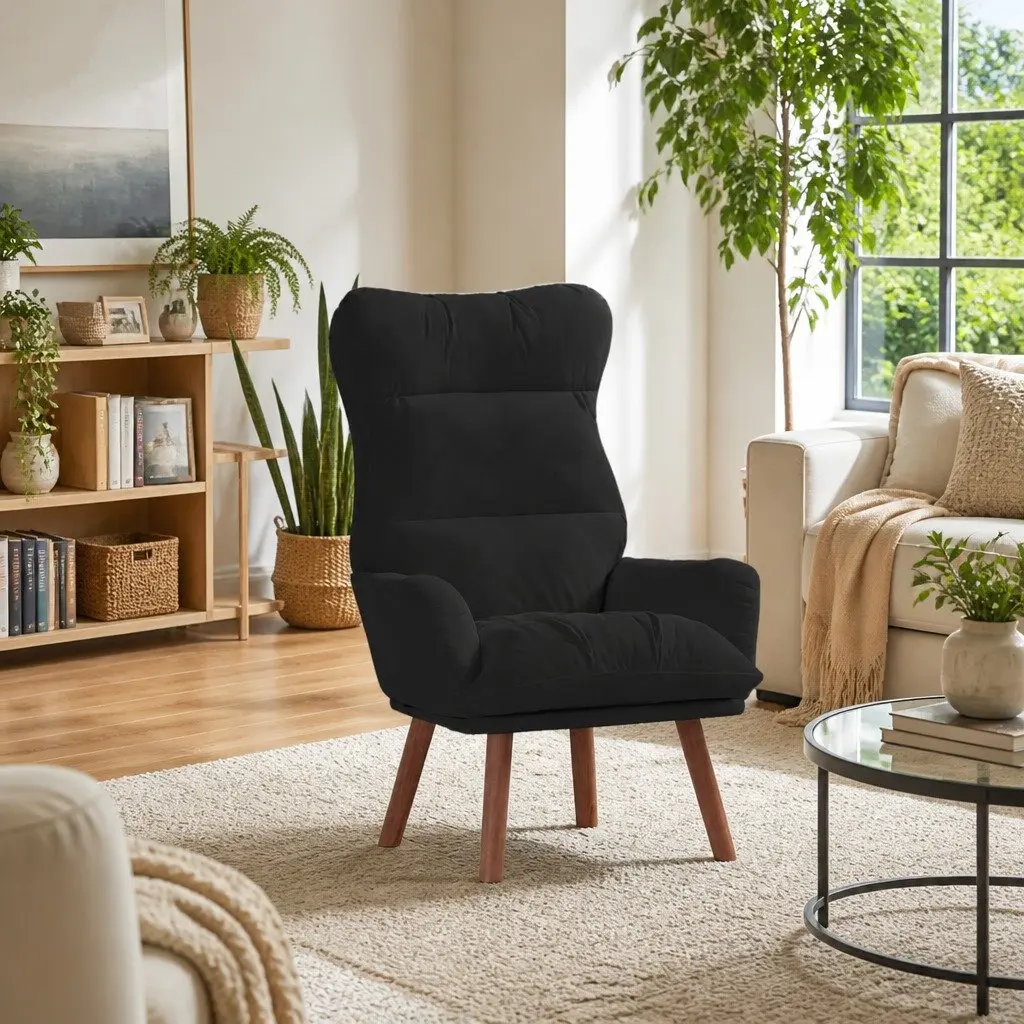 Armchair Velvet Black Modern Relaxing Chair Padded Armrests