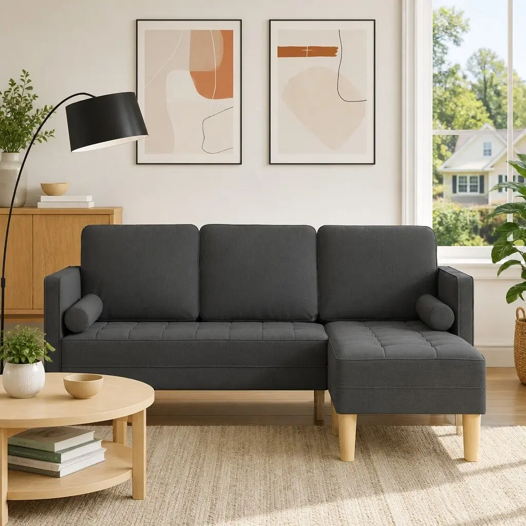 Modular Sofa Set with Cushions in Dark Grey