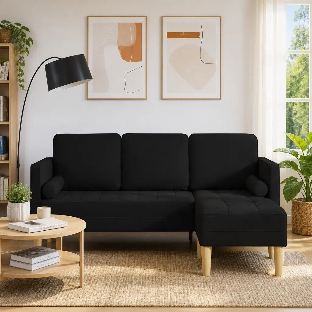 Modular Sofa Set in Black with Cushions