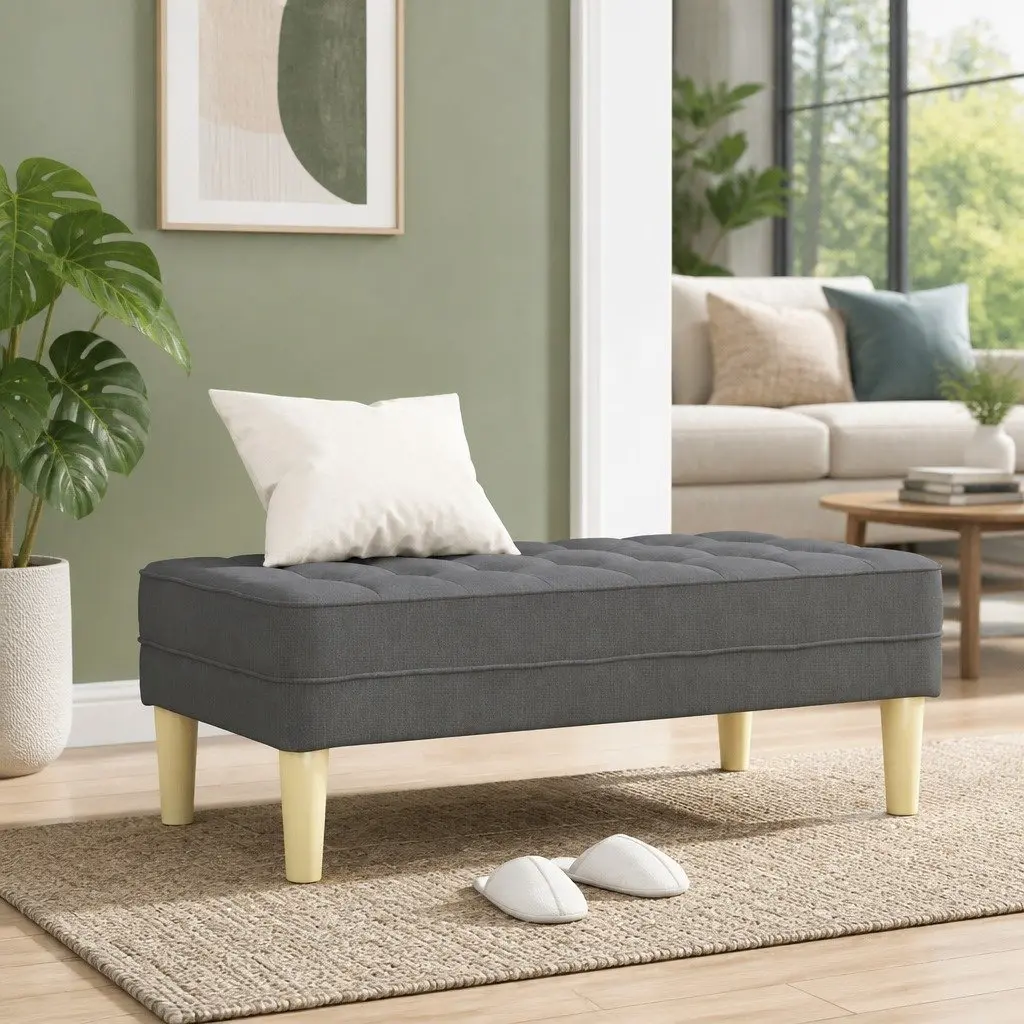 Grey Bench Ottoman with Cushion 113 x 57 x 39 cm