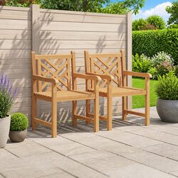 Solid Teak Wood Outdoor Armchair Set - 2 pcs