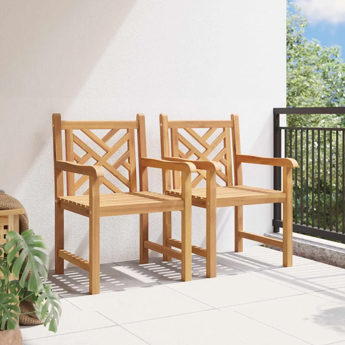 Outdoor Garden Chair 2 pcs Brown Solid Teak Wood Armchair Patio Seating Set