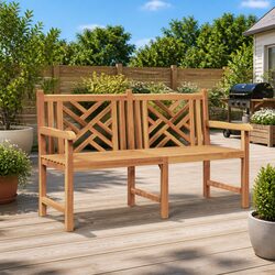 Solid Teak Wood Outdoor Garden Bench with Backrest