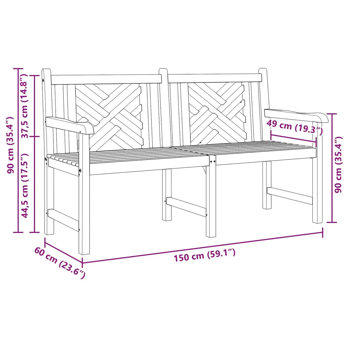 Solid Teak Wood Outdoor Garden Bench with Backrest