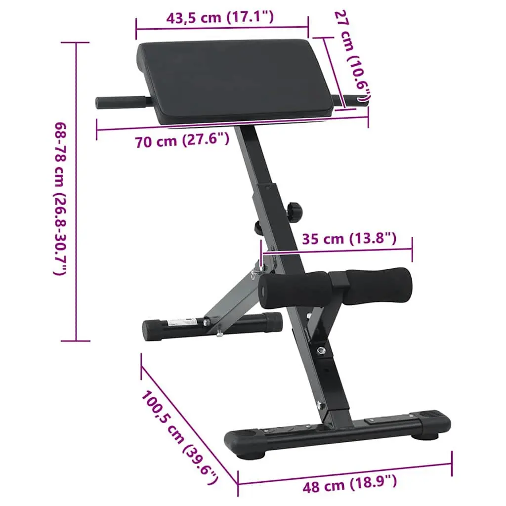 Hyperextension Bench Powder-coated Steel Adjustable Black