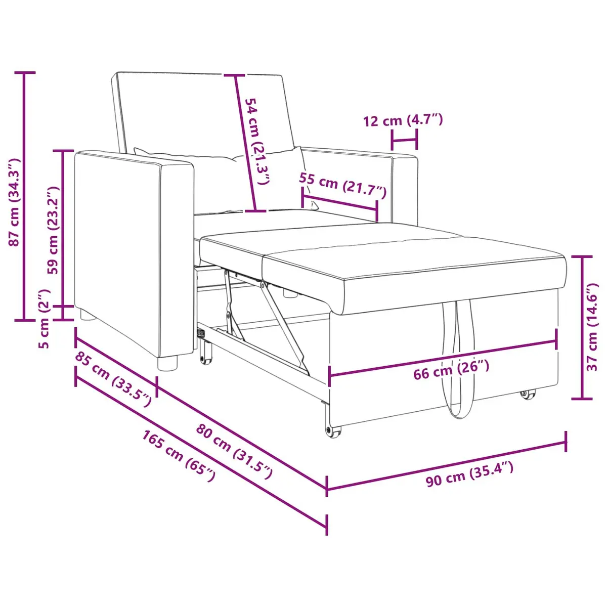 Grey 3-in-1 Convertible Sofa Bed with Durable Build