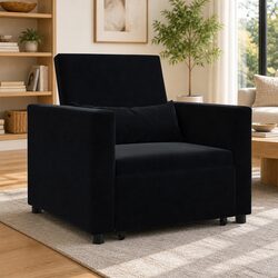 Pull Out Sofa Bed Single Sleeper Chair Recliner Convertible Black Velvet