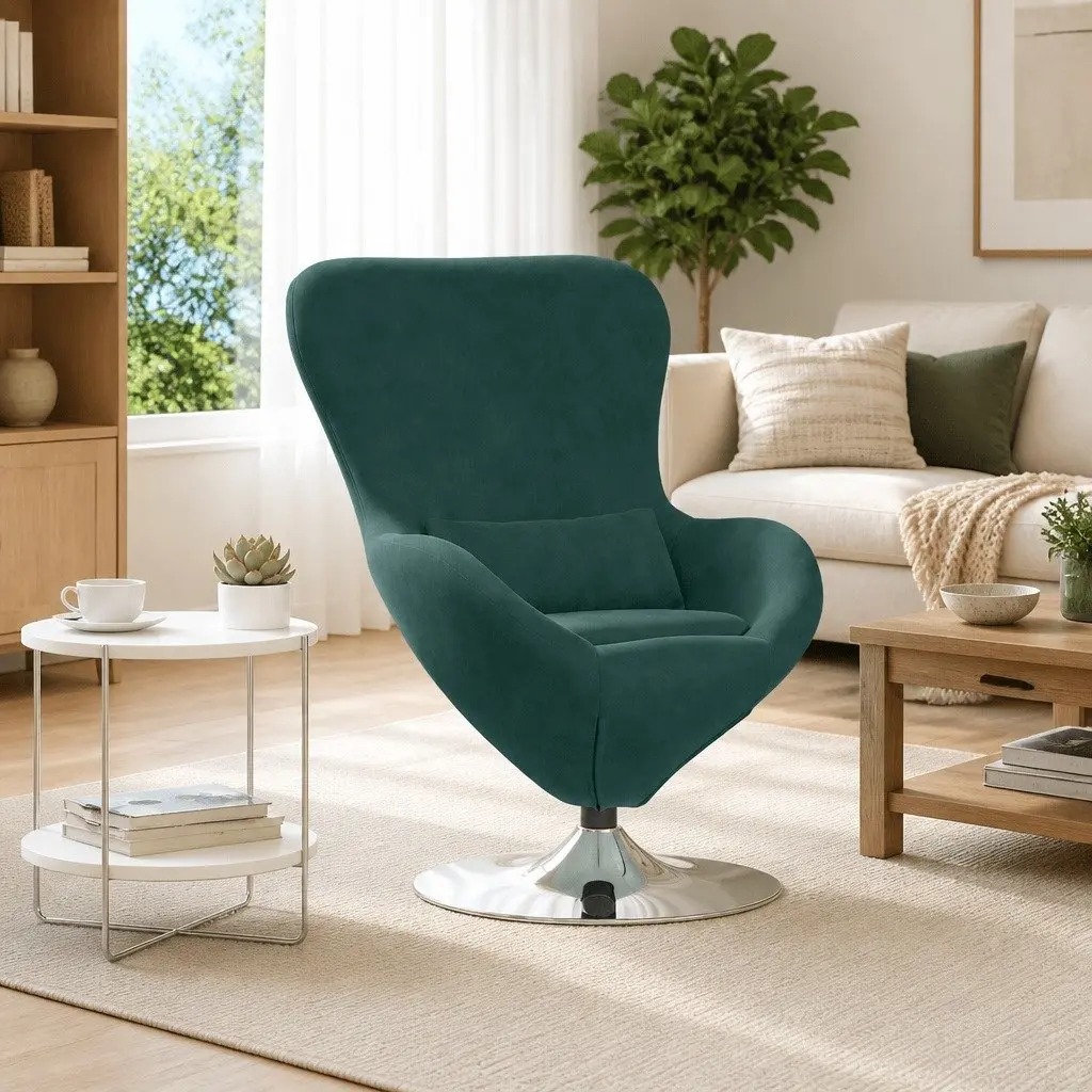 Egg Chair Velvet 360 Degree Swivel Dark Green