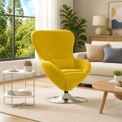 Yellow Velvet Egg Chair with Swivel Base for Living Rooms