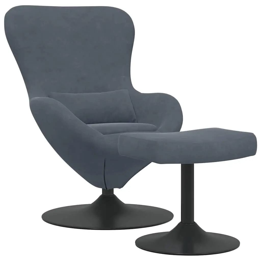 Egg Chair Velvet Grey Modern Lounge Chair with Footstool