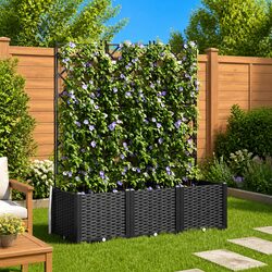 Durable 3 pcs Black Garden Planter Set 120 x 40 x 143 cm