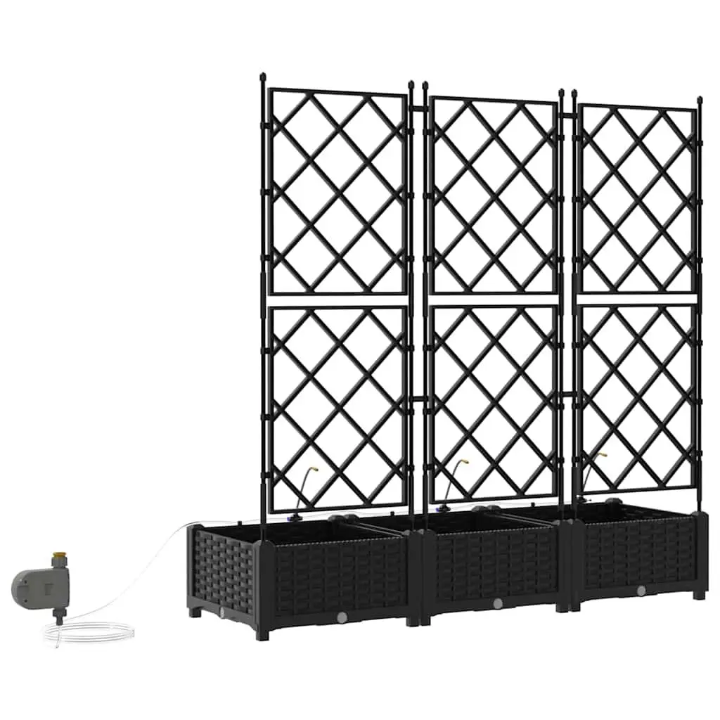 Large Modern 3 Piece Black Garden Planter Set