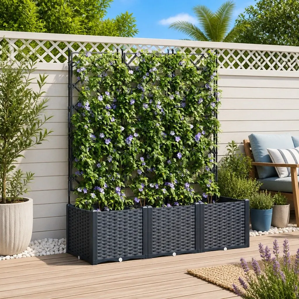 Garden Planter Polypropylene Large Grey 3 Piece Set