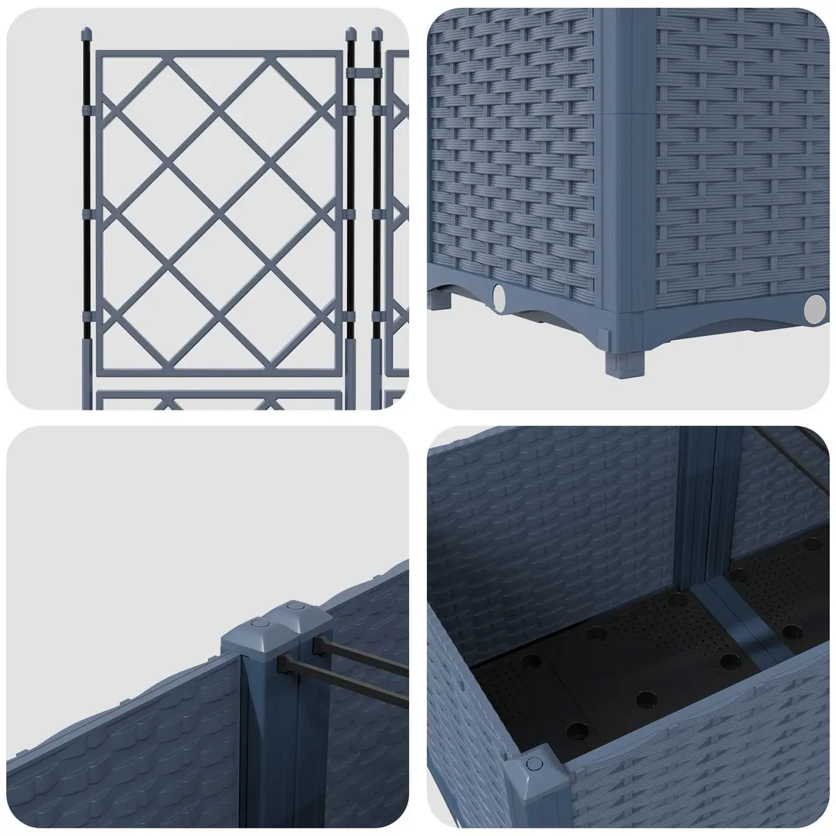 Garden Planter Polypropylene Large Grey 3 Piece Set