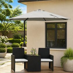 248cm Brown Outdoor Umbrella with Solar LED Lights