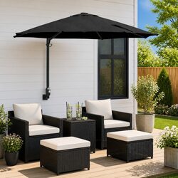 Premium Black Garden Parasol with LED Solar Lights 248cm