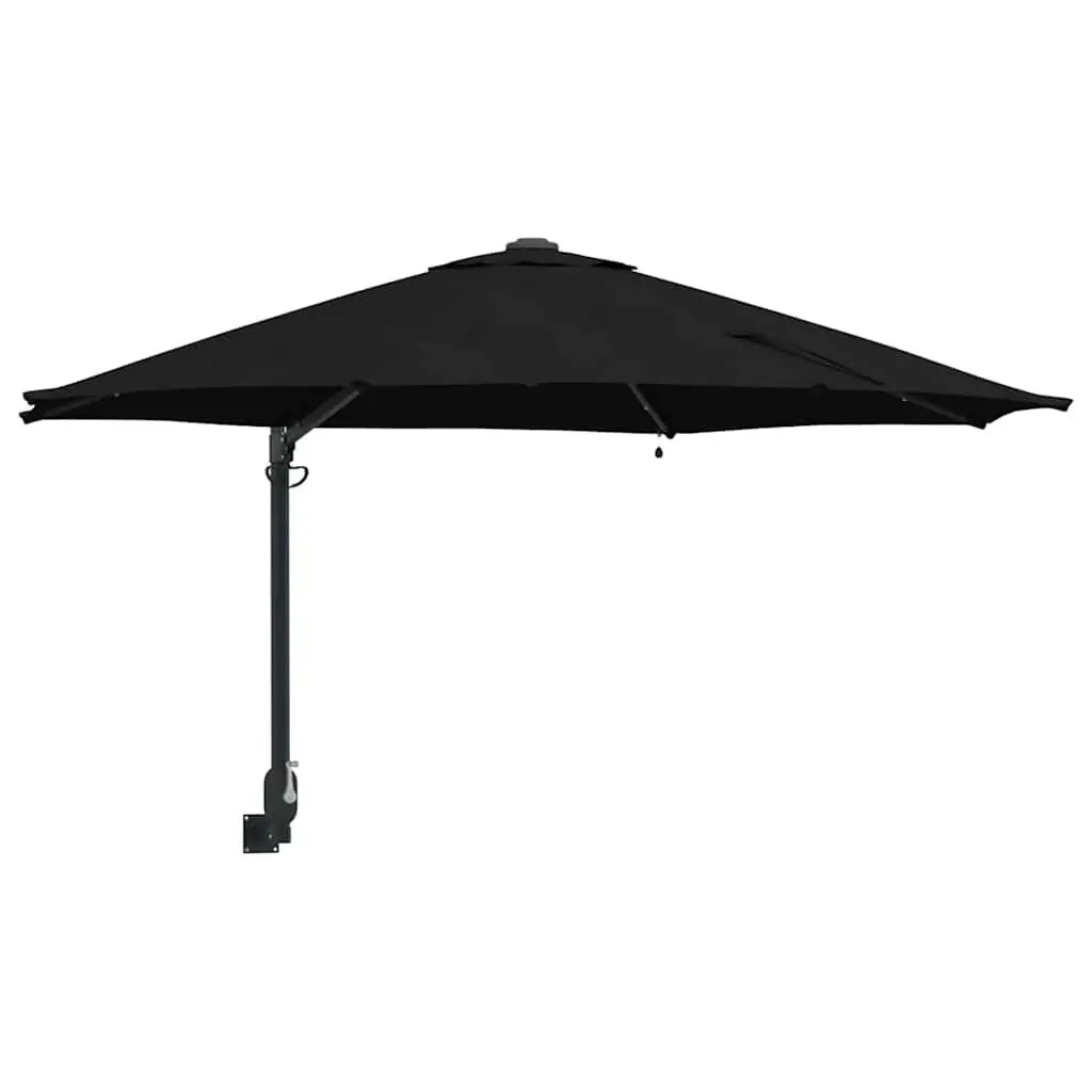 Garden Parasol Polyester 248cm Black Outdoor Shade Umbrella with Tilt and Solar LED Lights