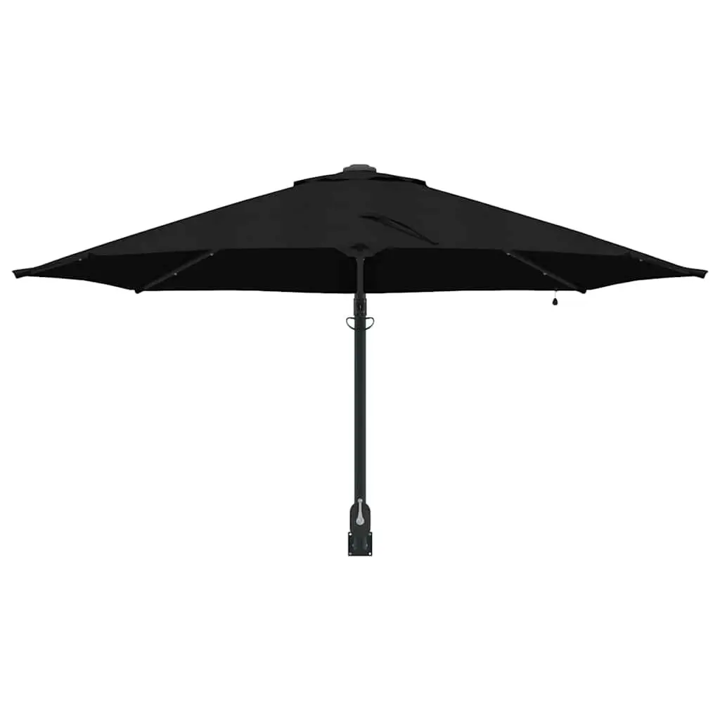 Garden Parasol Polyester 248cm Black Outdoor Shade Umbrella with Tilt and Solar LED Lights