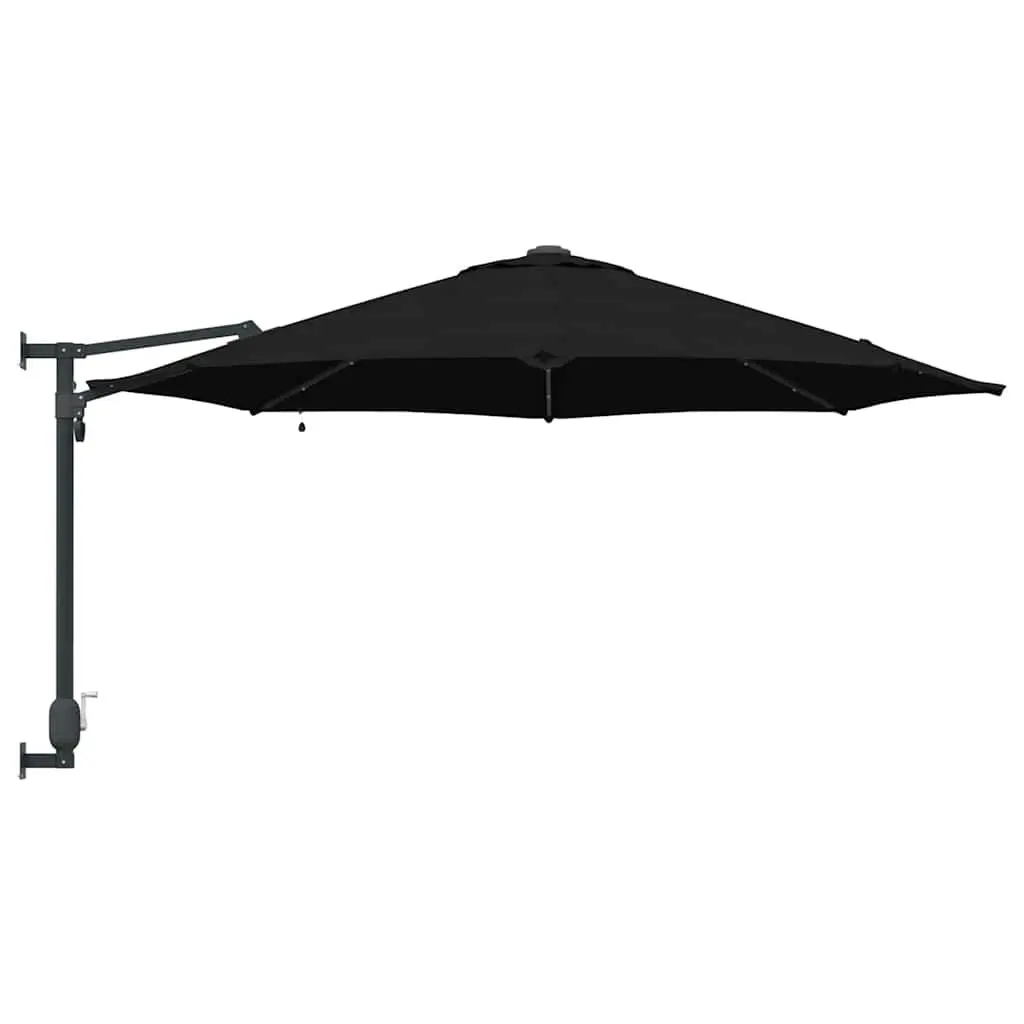 Garden Parasol Polyester 248cm Black Outdoor Shade Umbrella with Tilt and Solar LED Lights