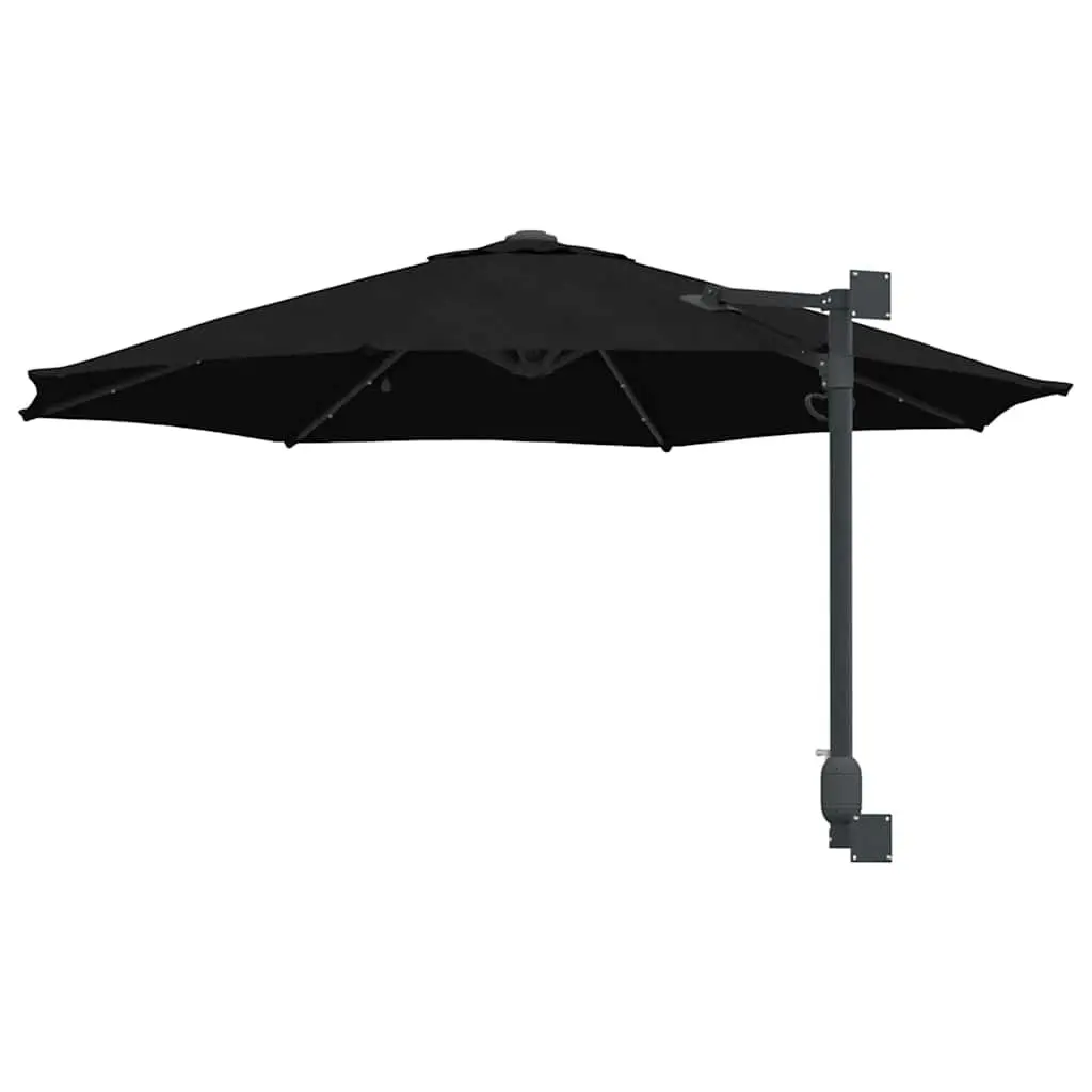 Garden Parasol Polyester 248cm Black Outdoor Shade Umbrella with Tilt and Solar LED Lights