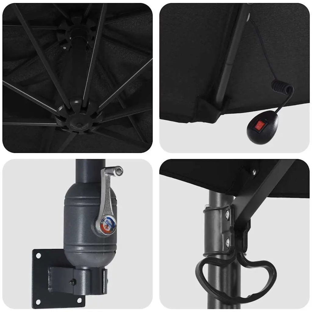 Garden Parasol Polyester 248cm Black Outdoor Shade Umbrella with Tilt and Solar LED Lights