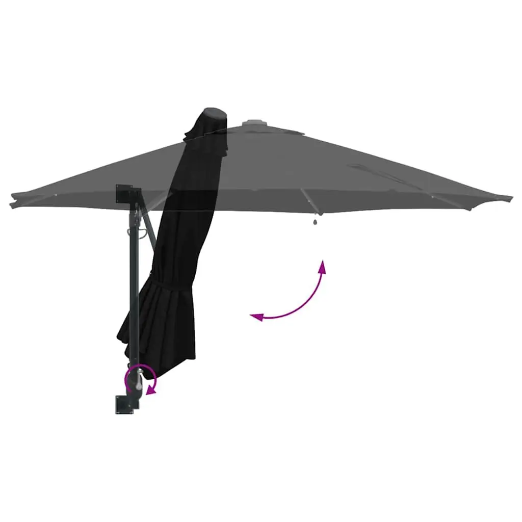 Garden Parasol Polyester 248cm Black Outdoor Shade Umbrella with Tilt and Solar LED Lights