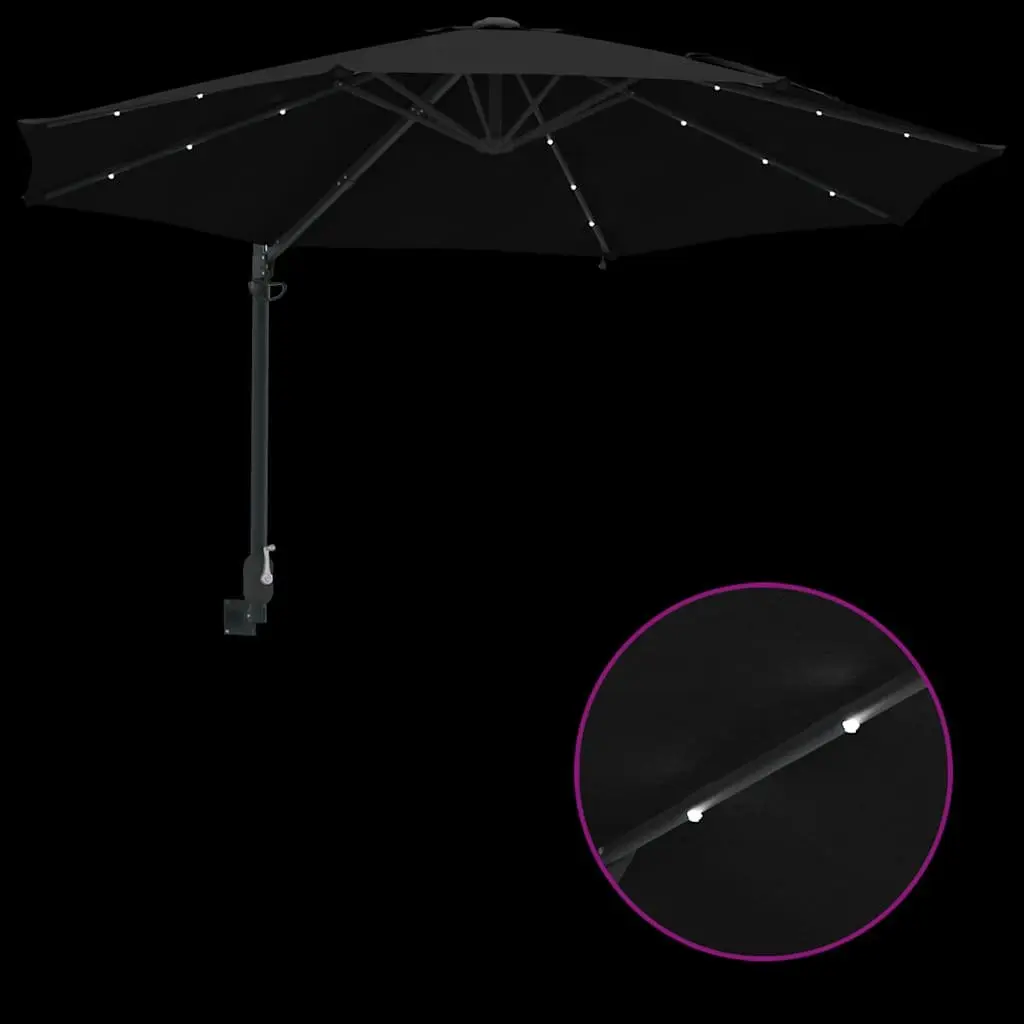 Garden Parasol Polyester 248cm Black Outdoor Shade Umbrella with Tilt and Solar LED Lights