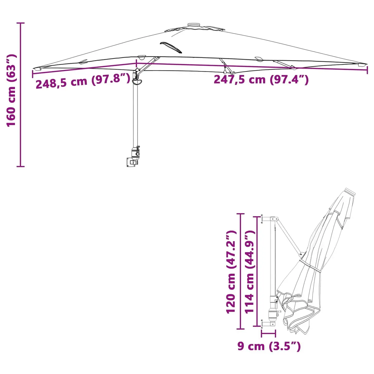 Cantilever Garden Parasol with Solar LED Lights