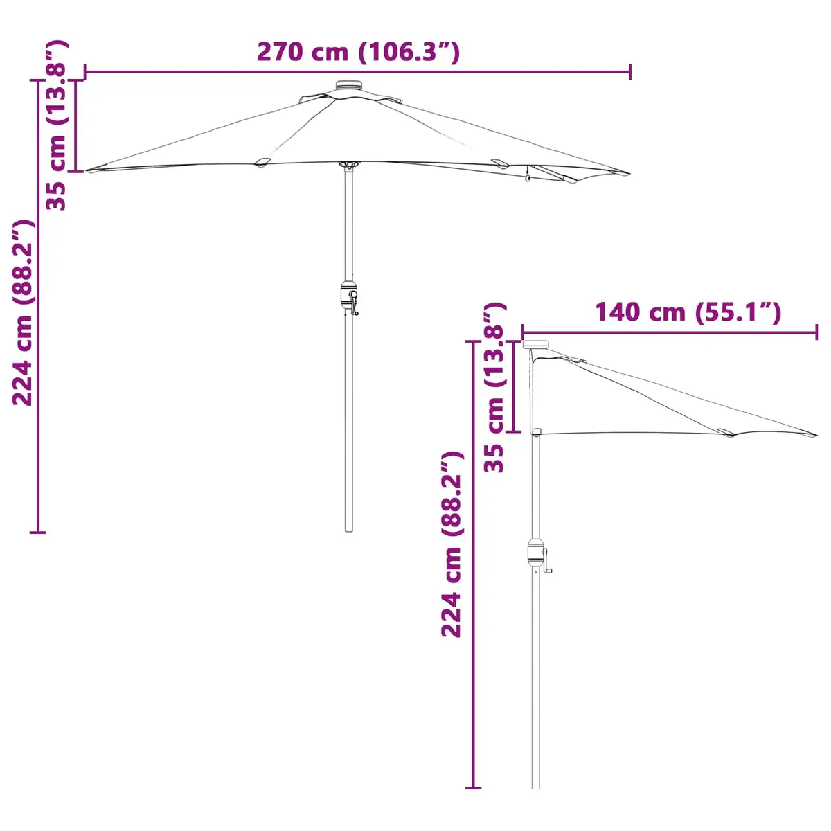 Anthracite Garden Parasol with Solar LED Lights