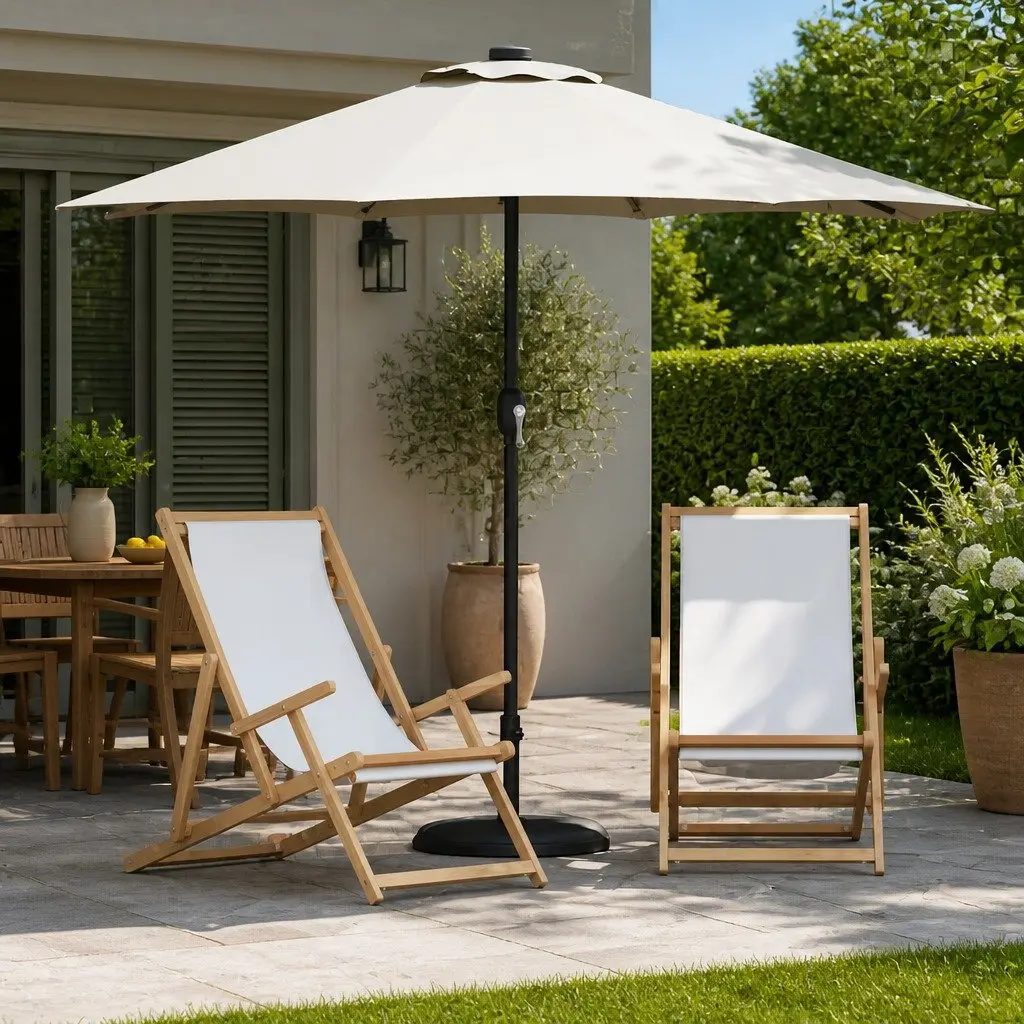 Garden Parasol with LED Lights and Crank Mechanism