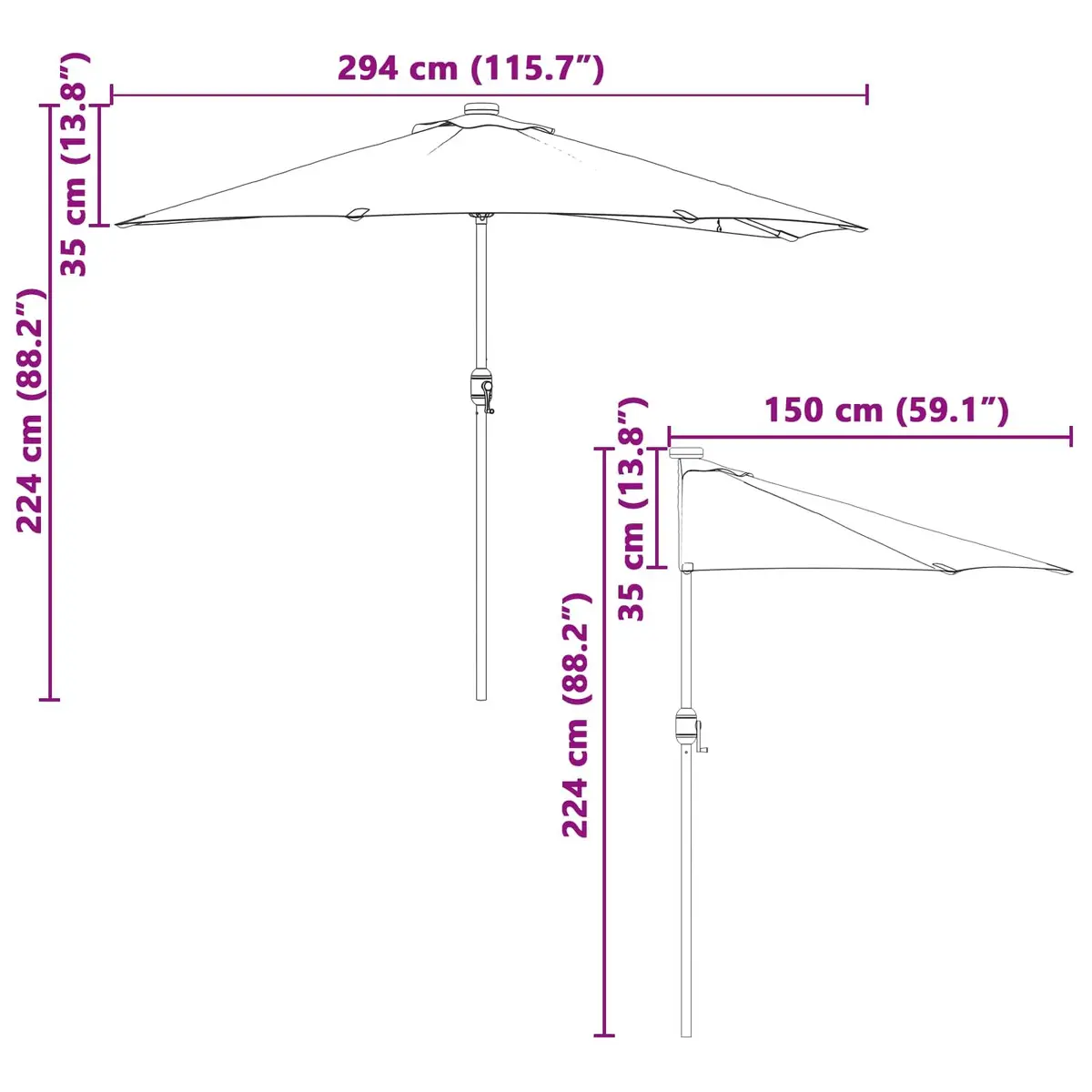 Garden Parasol Umbrella with LED Lights