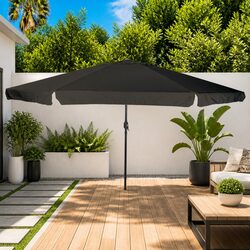 Premium Black Garden Parasol 394x394x248cm with Hand Crank