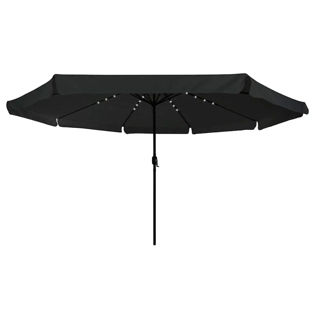 Garden Parasol Polyester 395cm Square Black Canopy with LED Lighting Crank Handle