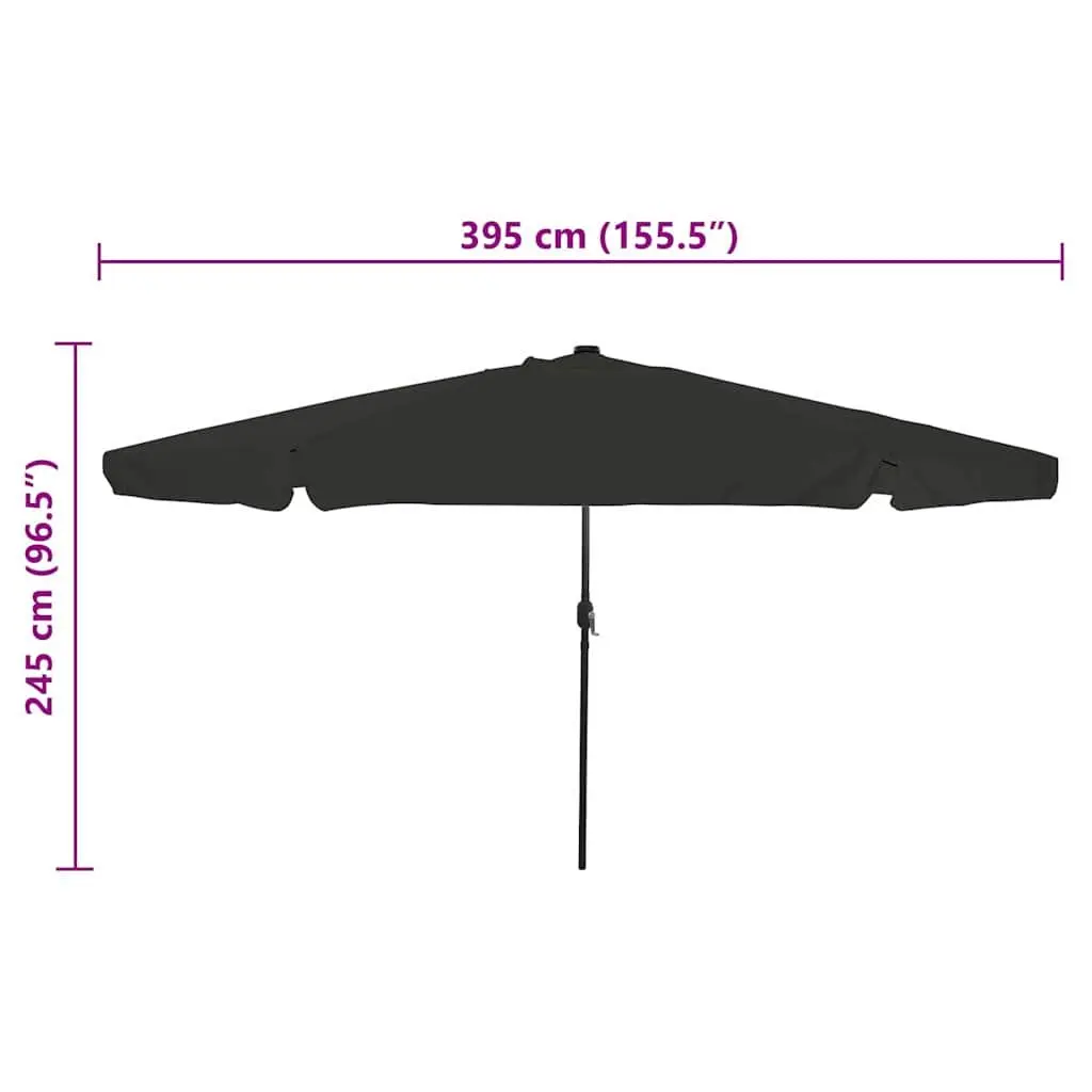 Garden Parasol Polyester 395cm Square Black Canopy with LED Lighting Crank Handle