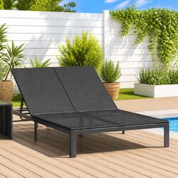 Sun Lounger Outdoor Sunbed Poly Rattan Adjustable Backrest Garden Terrace
