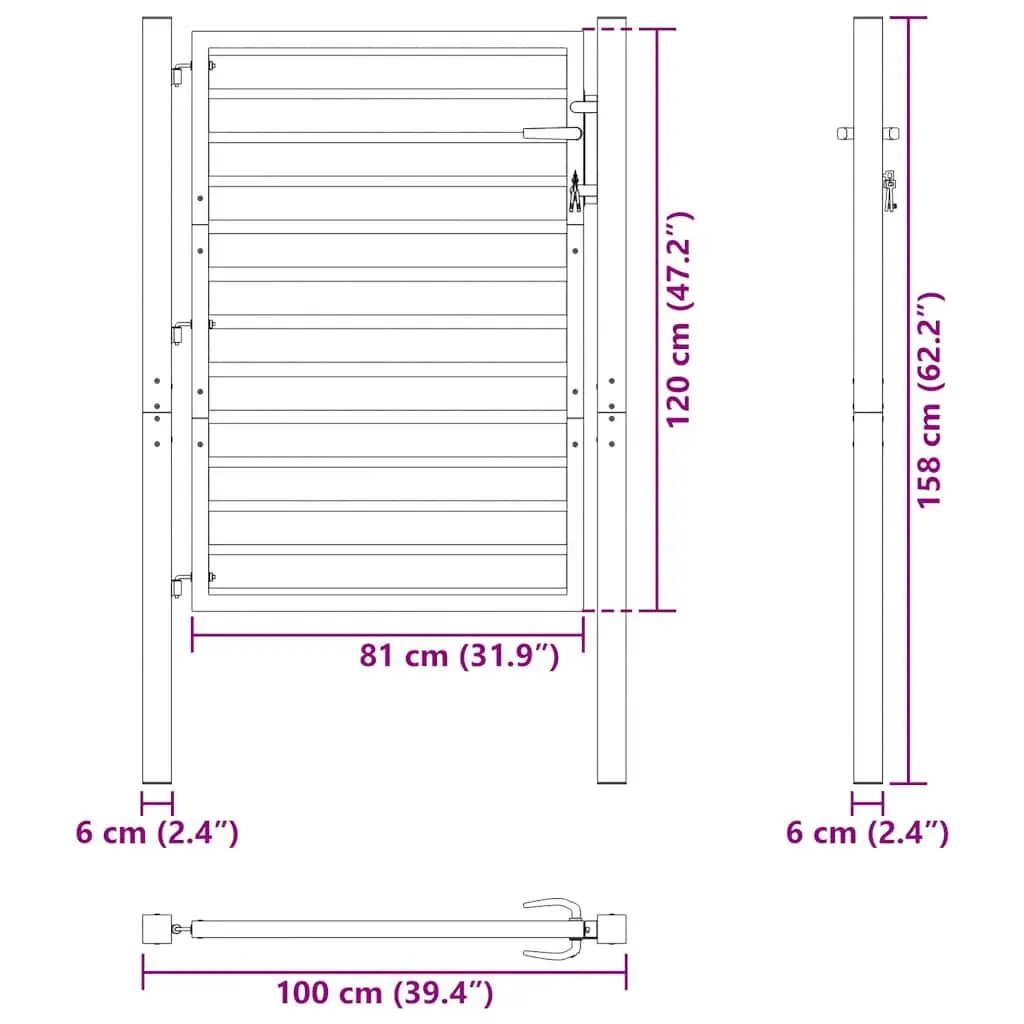 Garden Gate Aluminium 100x120cm Black Lockable