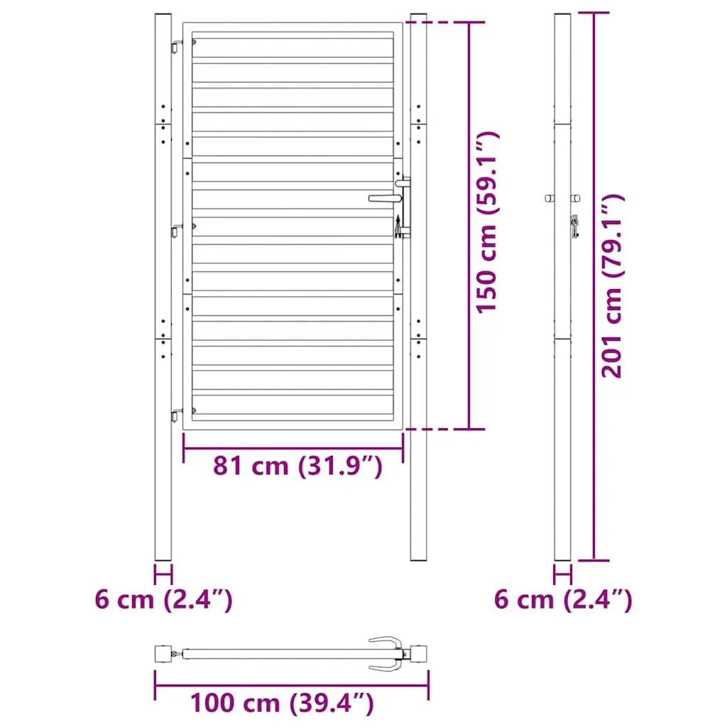 Lockable Black Garden Gate 100x150 cm for Secure Entry