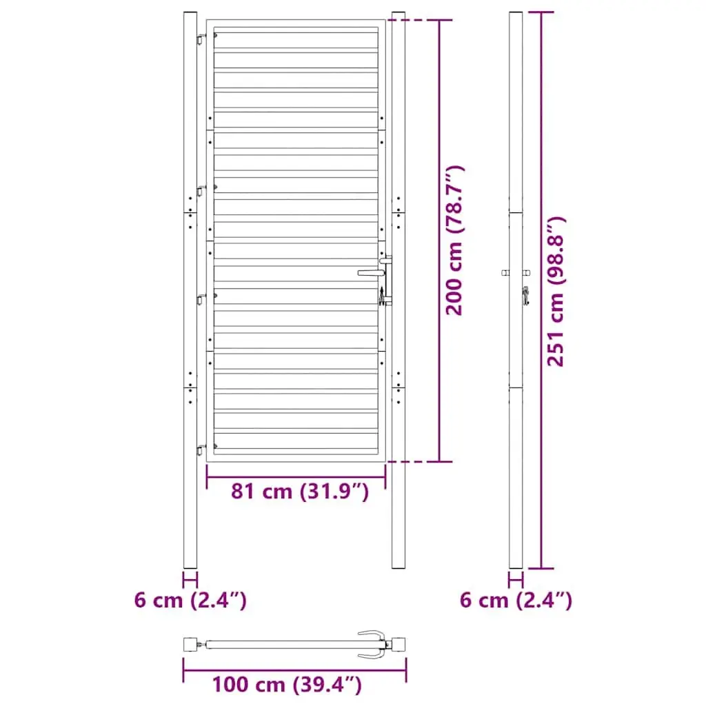 Black Aluminium Garden Gate Lockable 100x200cm Entry Fence Patio Durable Weather